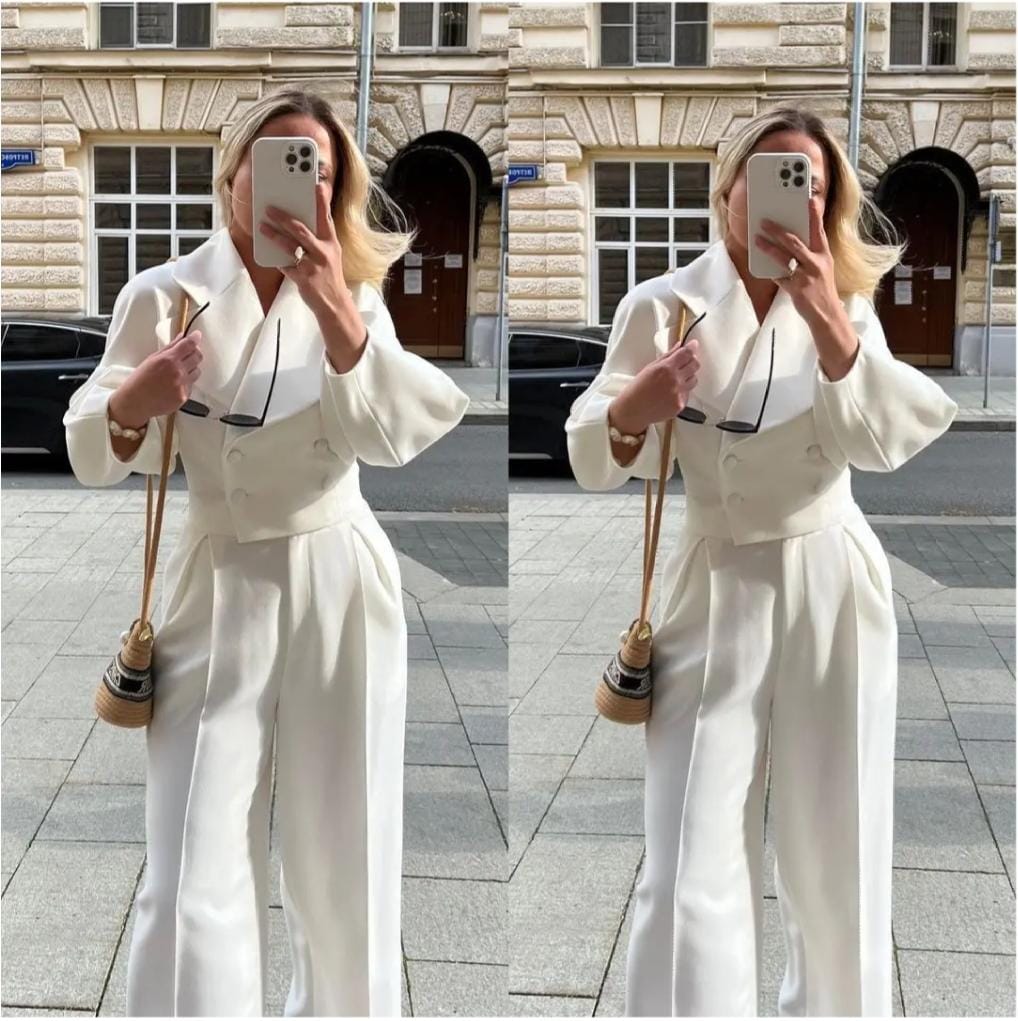 Women's Sets Autumn&Winter Fashion Woolen Set Lantern sleeve large lapel suit high waisted straight leg pants two-piece set S DL0384 Women's Sets Autumn&Winter Fashion Woolen Set Lantern sleeve large lapel suit high waisted straight leg pants two-piece set S DL0384