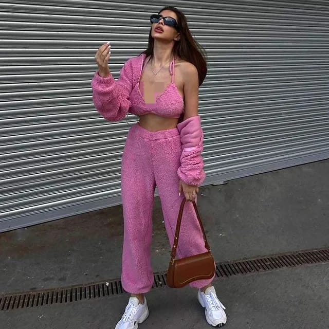 Custom Jogger 3 Women Piece Set Sweatsuit Women Tracksuit Crop Top Coats Three Pieces Pants Set Winter Women Fur Outfits S B-201789 Custom Jogger 3 Women Piece Set Sweatsuit Women Tracksuit Crop Top Coats Three Pieces Pants Set Winter Women Fur Outfits S B-201789