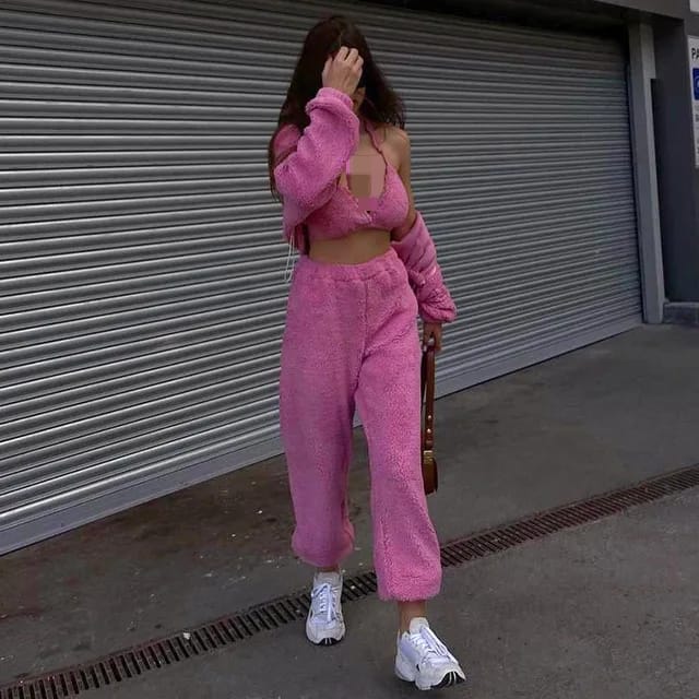 Custom Jogger 3 Women Piece Set Sweatsuit Women Tracksuit Crop Top Coats Three Pieces Pants Set Winter Women Fur Outfits S B-201789 Custom Jogger 3 Women Piece Set Sweatsuit Women Tracksuit Crop Top Coats Three Pieces Pants Set Winter Women Fur Outfits S B-201789