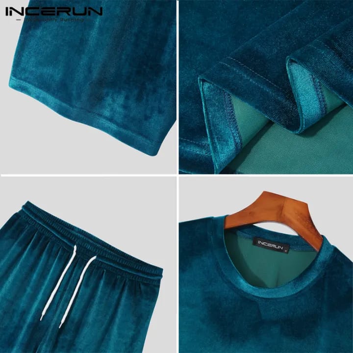 INCERUN 2PCS Mens Short Sleeve Suit Casual T Shirt Tops Drawstring Shorts Sets M S4422837 - Tuzzut.com Qatar Online Shopping