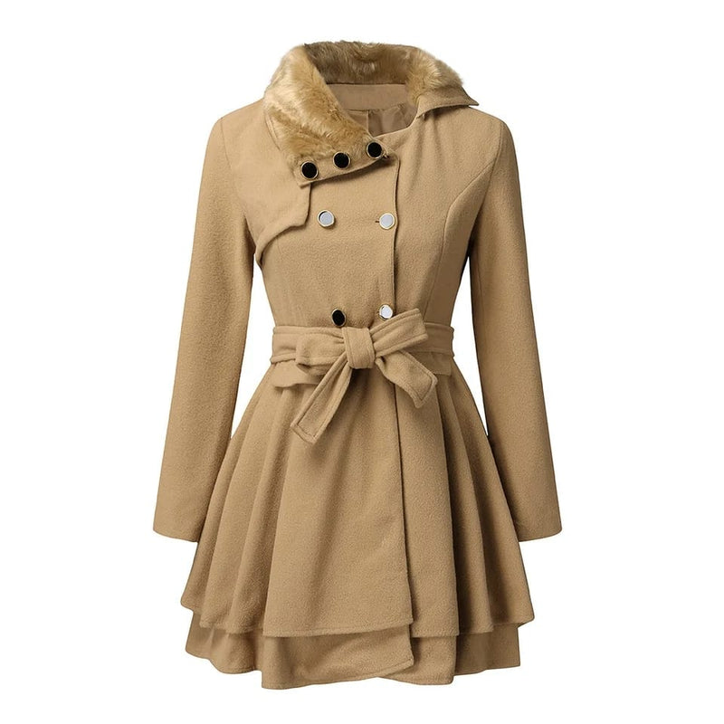 Women Coats Vintage Double Breasted Belt Slim Jackets Autumn Winter Korean Coat B-331125 - Tuzzut.com Qatar Online Shopping