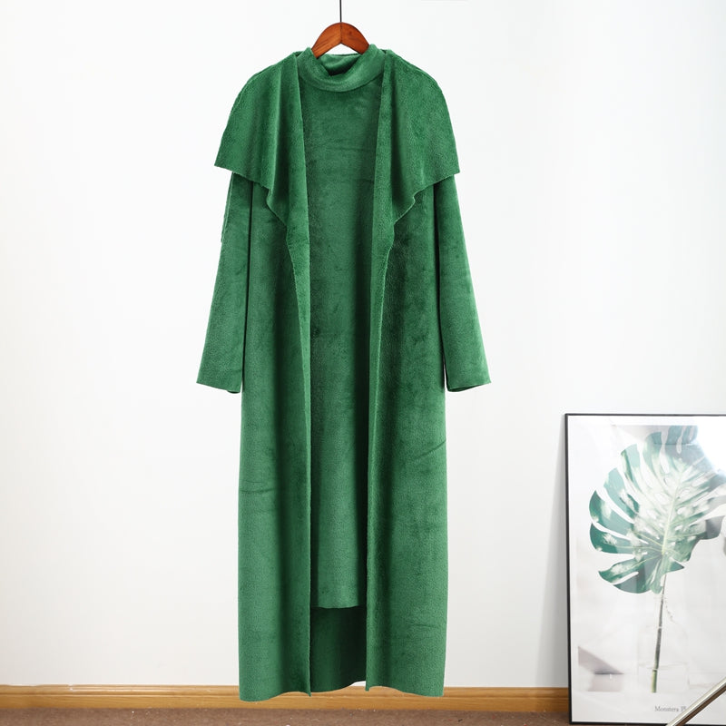 Belt Coral Fleece Women Long Cardigan Dress 2 Piece Set Autumn Full Sleeve Lapel Coat M B-32015 Belt Coral Fleece Women Long Cardigan Dress 2 Piece Set Autumn Full Sleeve Lapel Coat M B-32015