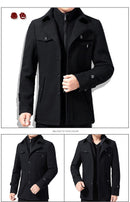 Winter Men's Casual Wool Trench Coat Fashion Business Medium Solid Thicken Slim Windbreaker Overcoat Jacket Male Plus Size 2XL JATJ05 - Tuzzut.com Qatar Online Shopping