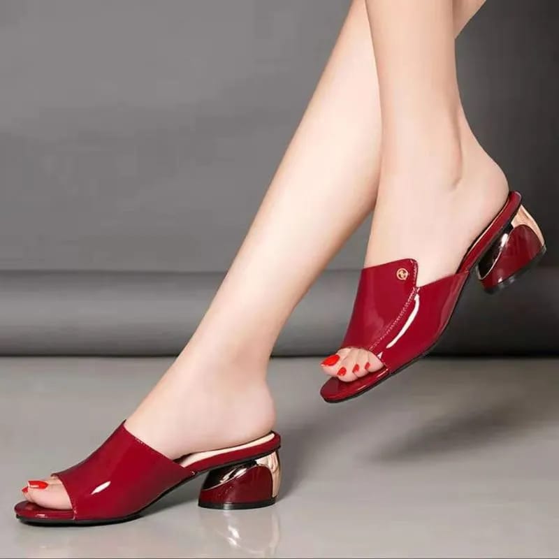 Fashion Red Sexy Pu Soft Leather Female Flipflop Slippers Summer Fashion Heels Slides Shoe 41 - Tuzzut.com Qatar Online Shopping