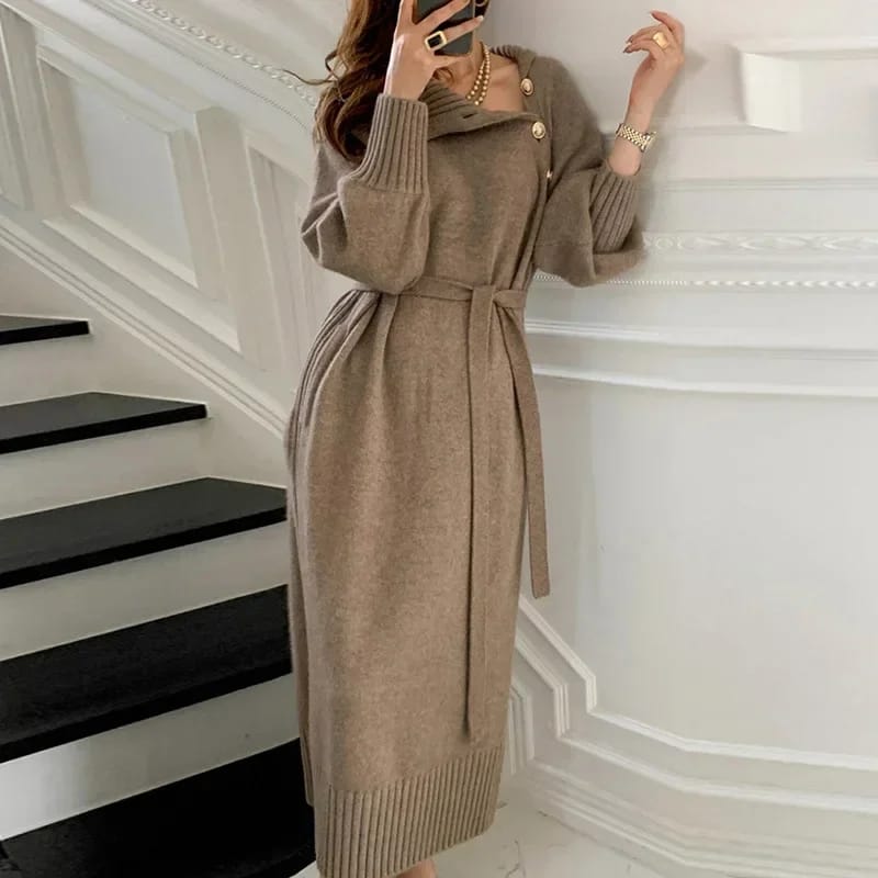 Vintage Winter Black Knitted Dress Ladies L 28020 Vintage Winter Black Knitted Dress Ladies L 28020