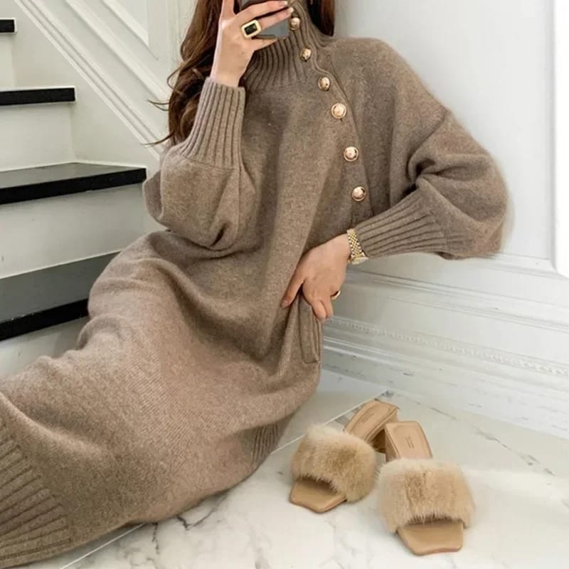 Vintage Winter Black Knitted Dress Ladies L 28020 Vintage Winter Black Knitted Dress Ladies L 28020