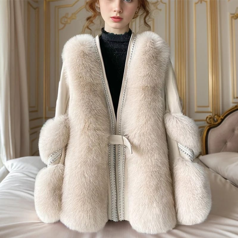 Fashion Slim White Furry Jacket Women 2023 Autumn Winter Thick Warm Faux Leather Fur Coat M B-33531 - Tuzzut.com Qatar Online Shopping