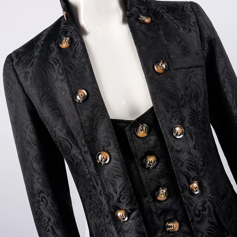 Classic Medieval Men Costume Jacquard Stand Collar Larp Viking Cosplay Jacket Coat 2XL S4854950 - Tuzzut.com Qatar Online Shopping