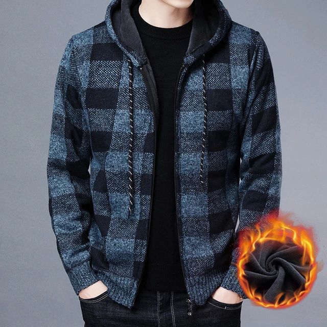 Hooded plaid hot sale sweater coat