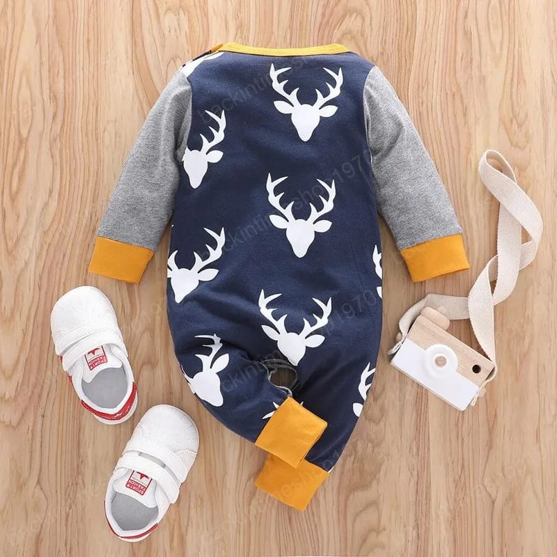 Baby Boys Jumpsuits Antler Print with Pocket Fall 0-3 X4416482 - Tuzzut.com Qatar Online Shopping