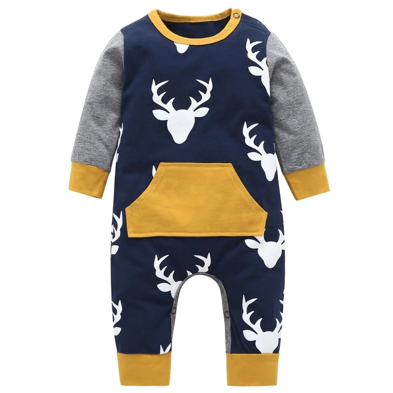 Baby Boys Jumpsuits Antler Print with Pocket Fall 0-3 X4416482 - Tuzzut.com Qatar Online Shopping
