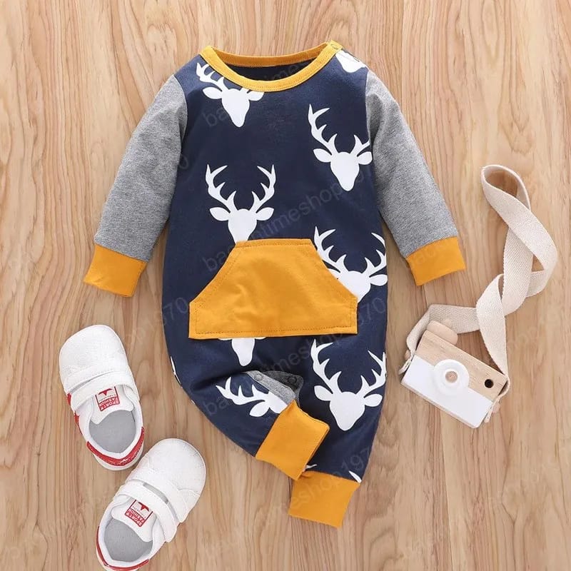 Baby Boys Jumpsuits Antler Print with Pocket Fall 0-3 X4416482 - Tuzzut.com Qatar Online Shopping
