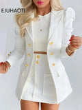 Women's Spring Long Sleeve Solid Color Jacket with Mini Skirt Two-piece Suit S X4387770 - Tuzzut.com Qatar Online Shopping