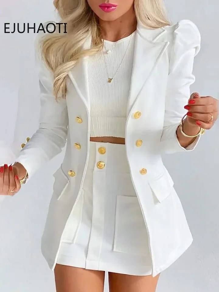 Women's Spring Long Sleeve Solid Color Jacket with Mini Skirt Two-piece Suit X4387770 Women's Spring Long Sleeve Solid Color Jacket with Mini Skirt Two-piece Suit X4387770