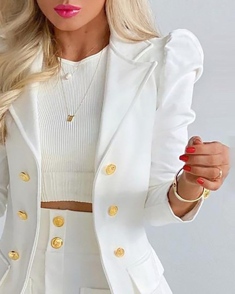 Women's Spring Long Sleeve Solid Color Jacket with Mini Skirt Two-piece Suit S X4387770 - Tuzzut.com Qatar Online Shopping