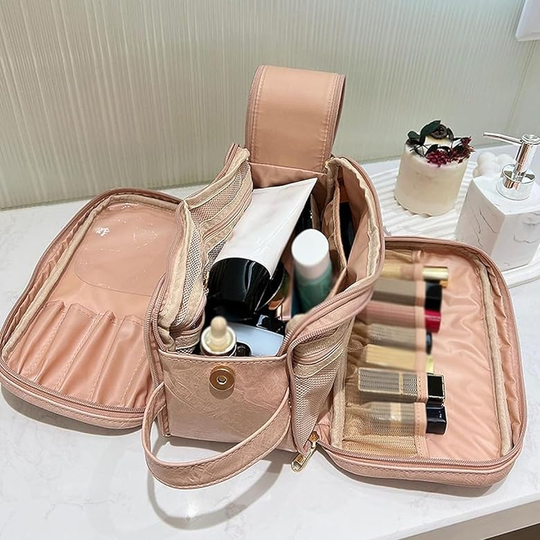 Large-capacity Travel Cosmetic Bag Womens Double Side Leather Travel Work Makeup Bag B-74853 - Tuzzut.com Qatar Online Shopping
