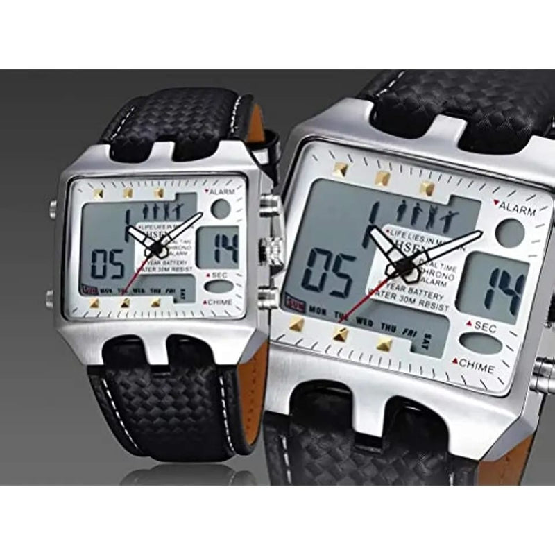 Double Time Big Face Analog Digital Alarm Day Date LED Mens Quartz Sports Watch X796230 - Tuzzut.com Qatar Online Shopping