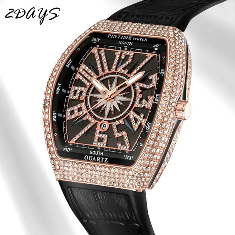 PINTIME Quartz Watch Men Creative Diamond Hip Hop Watches S192315 - Tuzzut.com Qatar Online Shopping