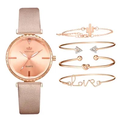 5pcs Set Top Style Fashion Women Watch Luxury Leather Band Quartz WristWatch  W243231 - Tuzzut.com Qatar Online Shopping