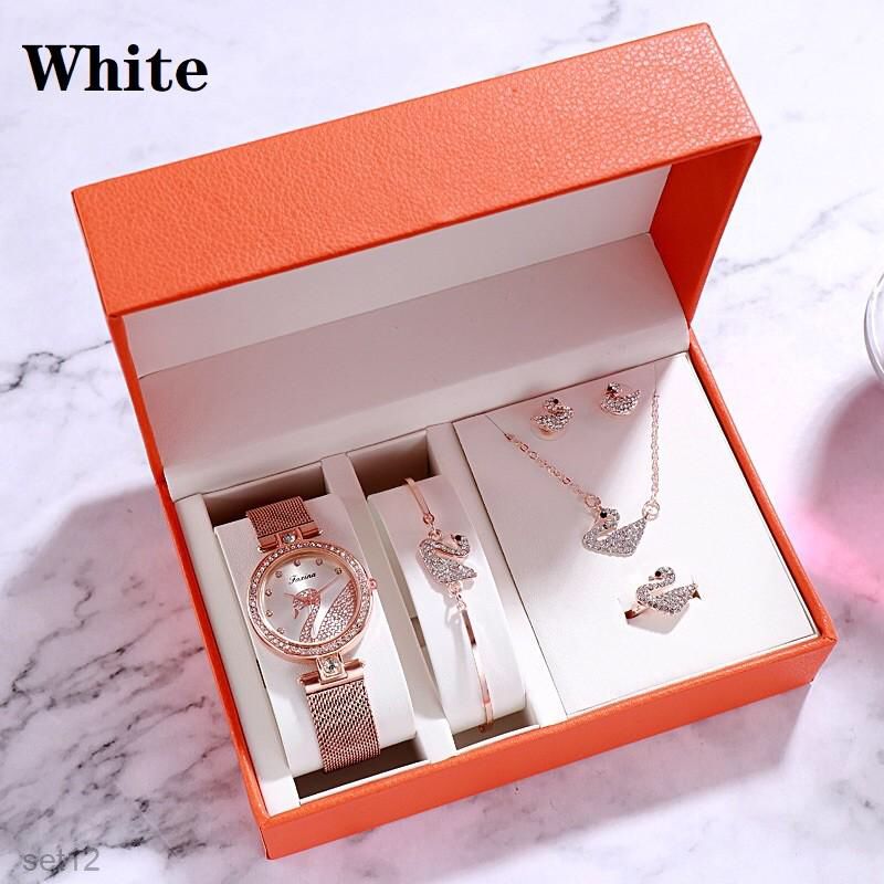 Swan ladies watch set 5 pcs with beautiful box - Tuzzut.com Qatar Online Shopping