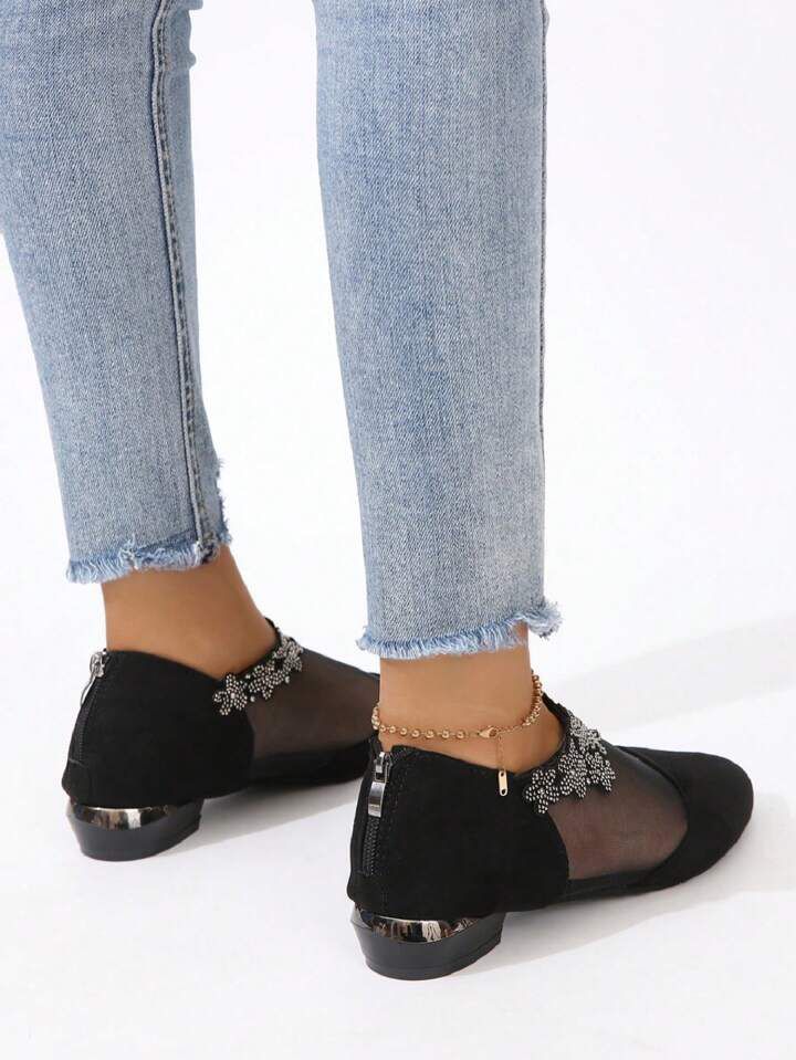 Rhine Stone Decorated Grid Paneled Women's Flat Shoes 43 - Tuzzut.com Qatar Online Shopping