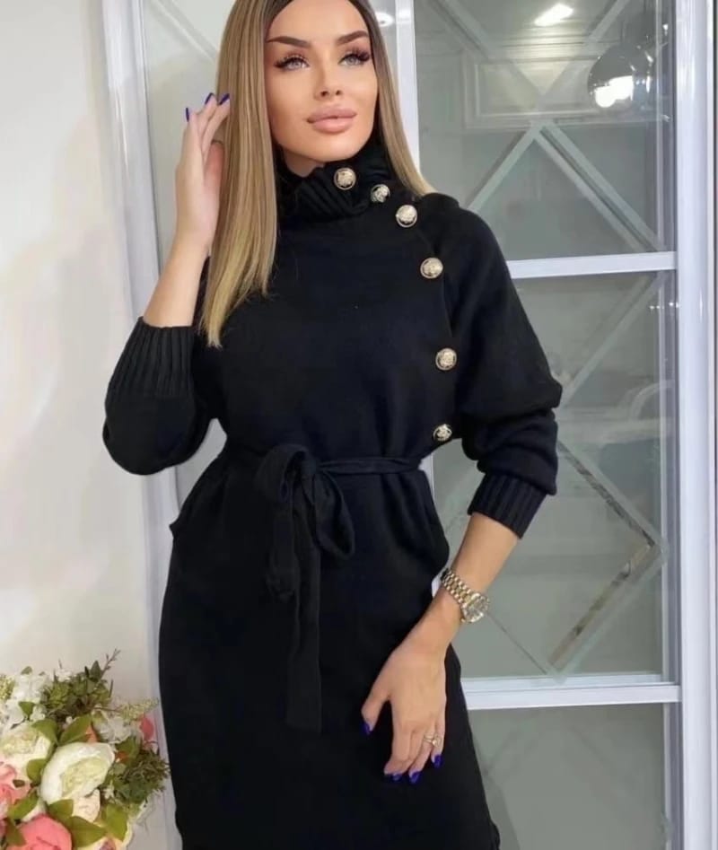 Vintage Winter Black Knitted Dress Ladies L 28020 Vintage Winter Black Knitted Dress Ladies L 28020