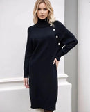 Black Knitted Midi Dress With Side Buttons 50908 - TUZZUT Qatar Online Shopping