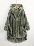 Plus Flannel Single Breasted High Low Hem Hooded Coat XL B-41380 - Tuzzut.com Qatar Online Shopping