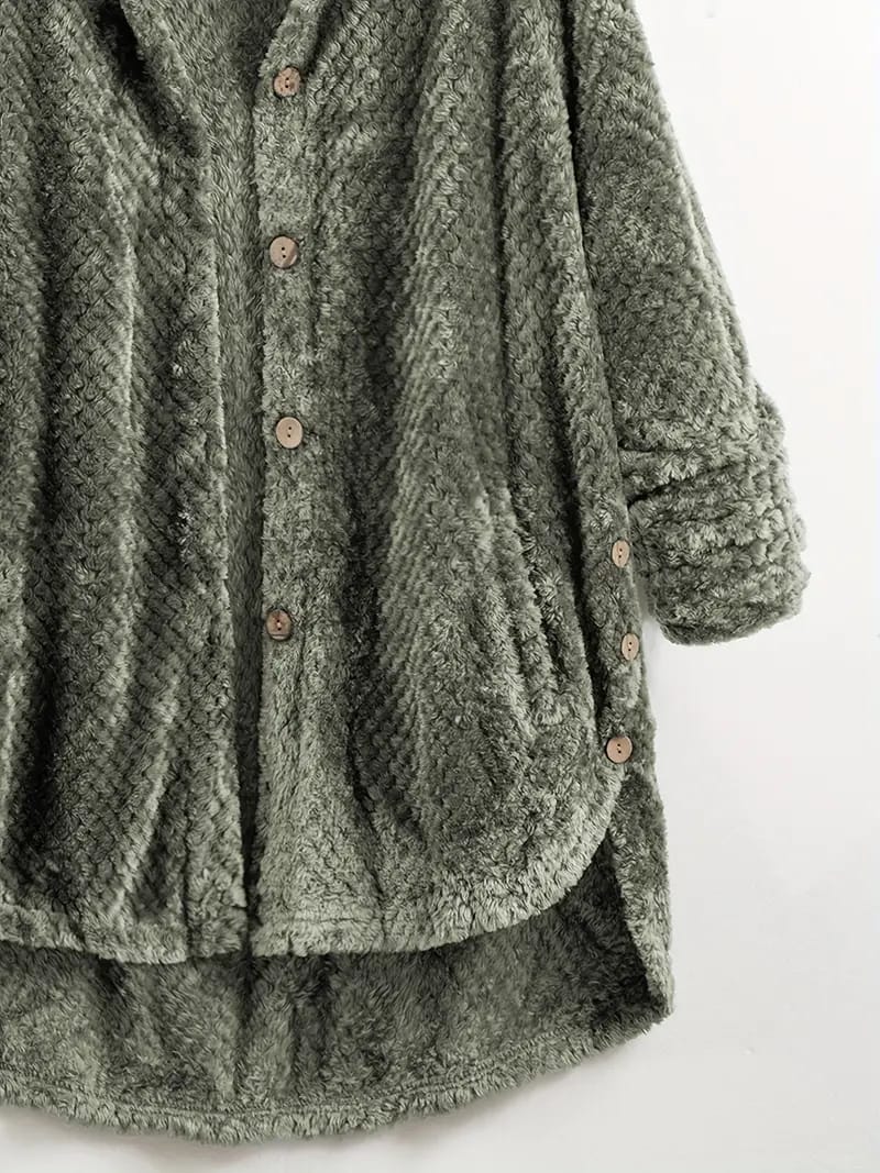 Plus Flannel Single Breasted High Low Hem Hooded Coat B-41380 Plus Flannel Single Breasted High Low Hem Hooded Coat B-41380
