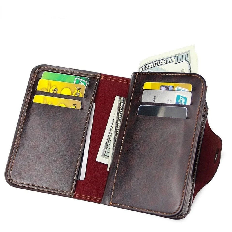 Men's Wallets Magnetic Buckle Clutches Leather Compartment Tri-Fold Wallets F388 - Tuzzut.com Qatar Online Shopping