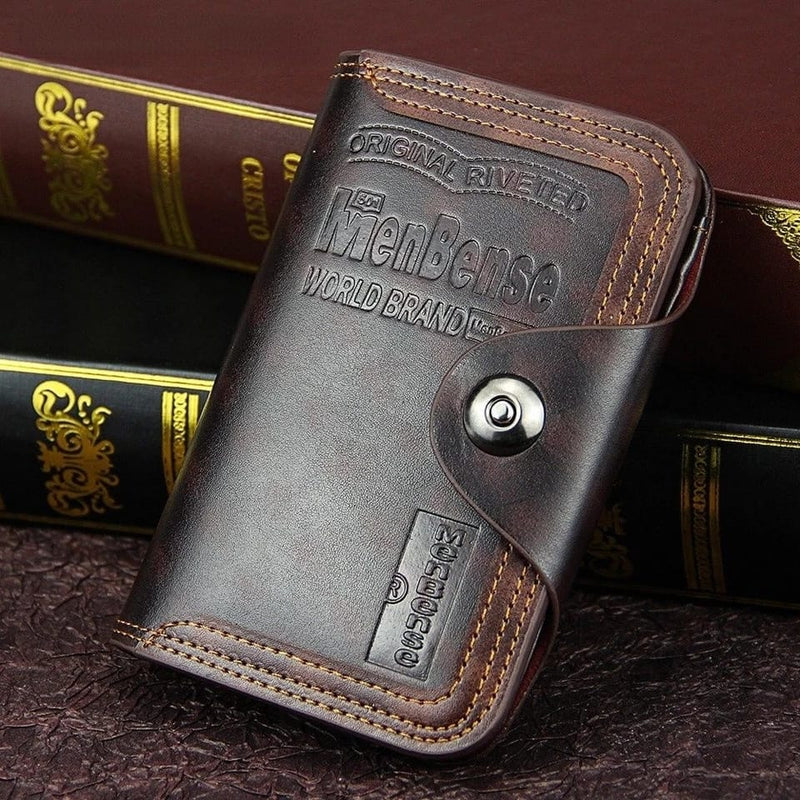 Men's Wallets Magnetic Buckle Clutches Leather Compartment Tri-Fold Wallets F388 - Tuzzut.com Qatar Online Shopping
