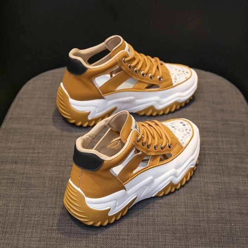 Fashion Lace Up Hollow Breathable Comfort Platform Shoes 37 - Tuzzut.com Qatar Online Shopping