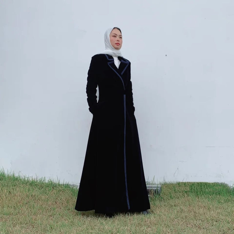 Muslim Velvet Outwear Coat Jacket Open Abaya Cardigan Kimono Long Robe Gowns M B-43723 - Tuzzut.com Qatar Online Shopping
