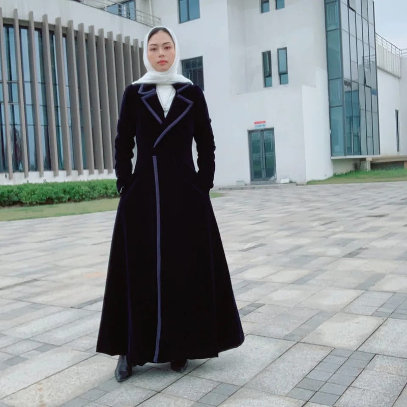 Muslim Velvet Outwear Coat Jacket Open Abaya Cardigan Kimono Long Robe Gowns M B-43723 - Tuzzut.com Qatar Online Shopping