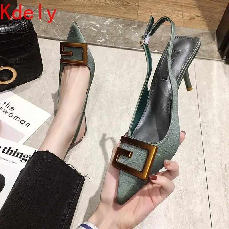 Women Fashion High Heels Soft Leather Heels Pointed Toe Sandal 35 - Tuzzut.com Qatar Online Shopping