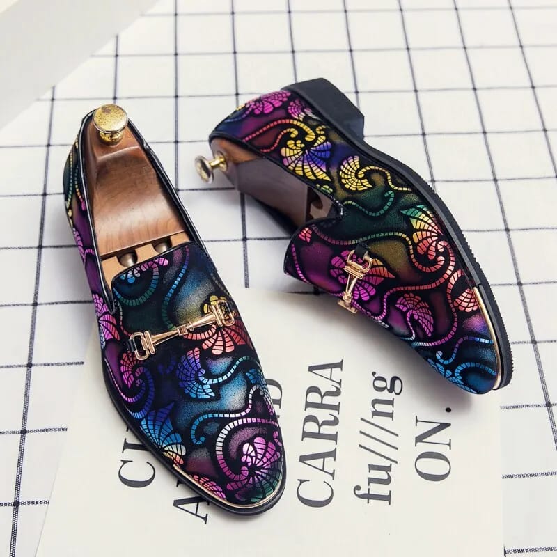 New Men's Tassel Loafers Mens Floral Print Leather Slip-ons Casual Dress Shoes 41 - Tuzzut.com Qatar Online Shopping