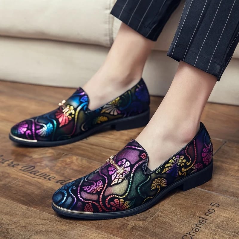 New Men's Tassel Loafers Mens Floral Print Leather Slip-ons Casual Dress Shoes 41 - Tuzzut.com Qatar Online Shopping