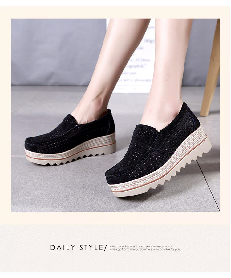 New Spring Fashion Women Casual Shoes Suede Leather Platform Shoes 38 - Tuzzut.com Qatar Online Shopping