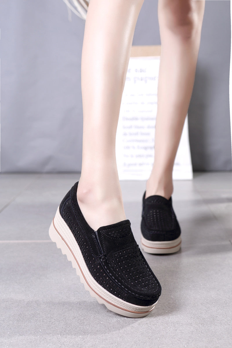 New Spring Fashion Women Casual Shoes Suede Leather Platform Shoes 38 - Tuzzut.com Qatar Online Shopping