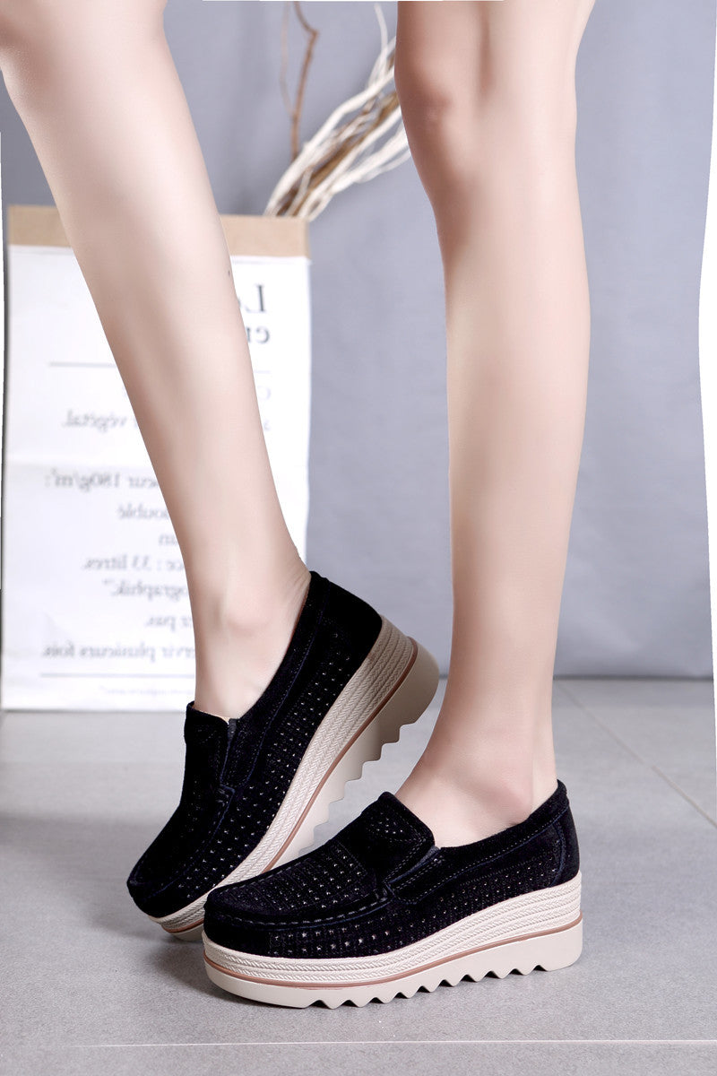 New Spring Fashion Women Casual Shoes Suede Leather Platform Shoes 38 - Tuzzut.com Qatar Online Shopping