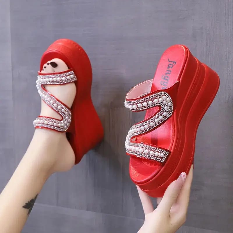 Platform High Heel Slippers Women's Wedding Shoes 35 - Tuzzut.com Qatar Online Shopping