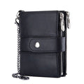 Men Short Wallets Genuine Leather Rfid Trifold Coin Purse Casual Hasp Zipper Chain Card Holder For Male - Tuzzut.com Qatar Online Shopping