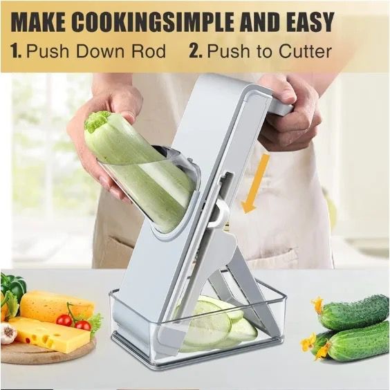 Safety Mandoline Slicer Food Chopper Slicer Cutter with Container X-432 - Tuzzut.com Qatar Online Shopping