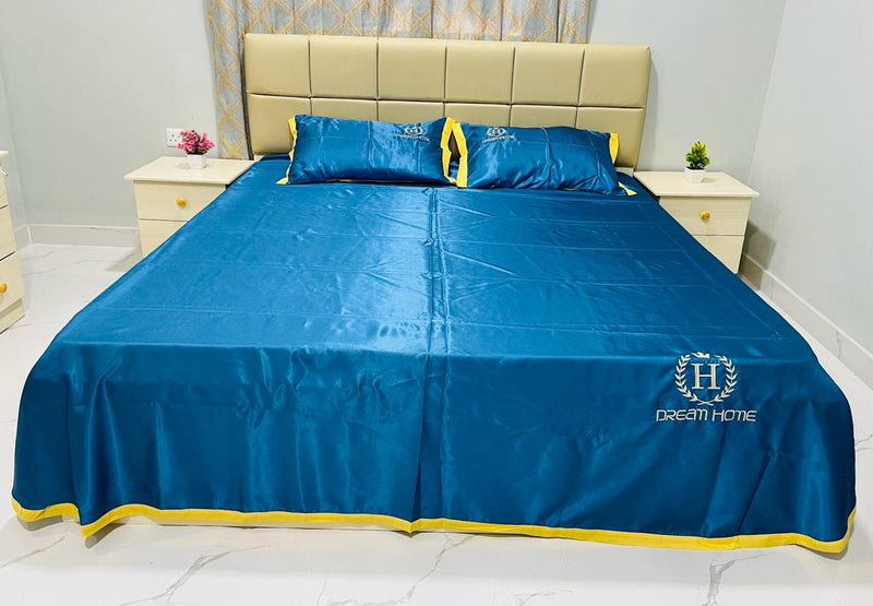Dream Home Ice Silk Double Bed Sheet and 2 Pillow Cover Set - Tuzzut.com Qatar Online Shopping