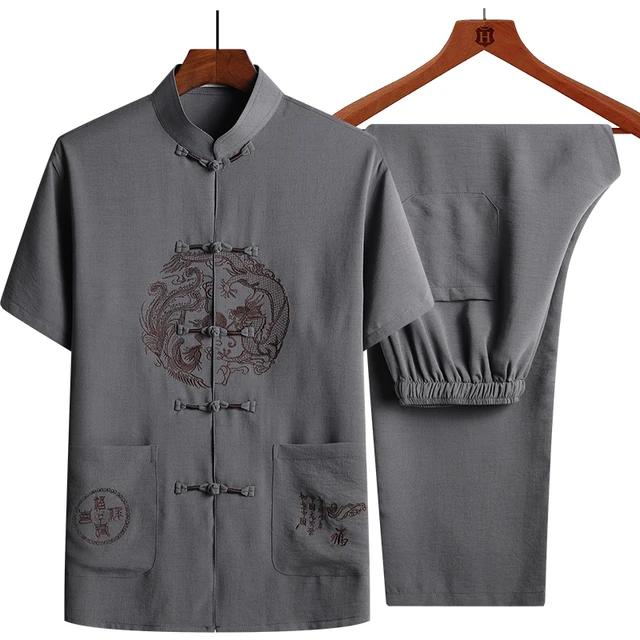 Mens Cotton Linen Short-Sleeved Tang Suit S5004641 - Tuzzut.com Qatar Online Shopping