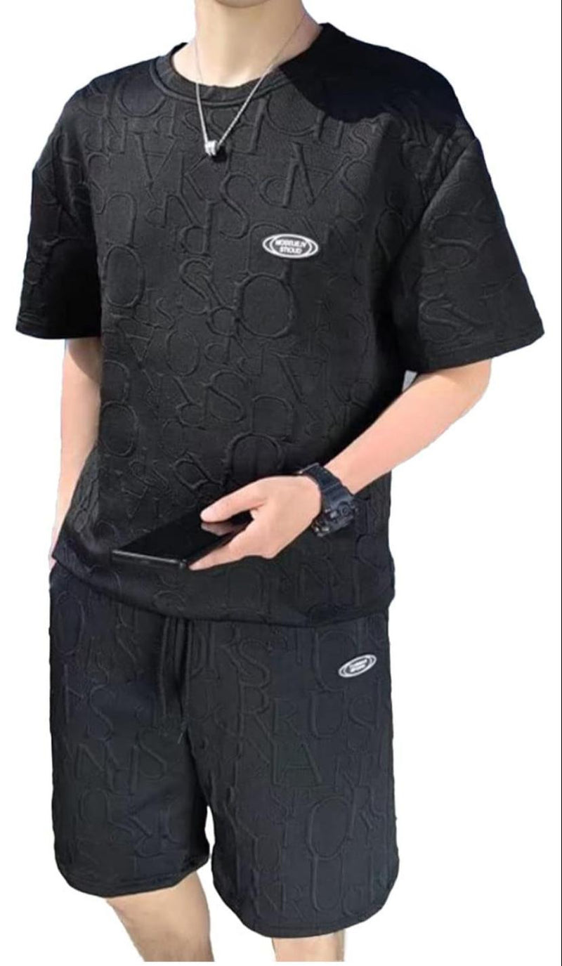 Sweat Absorbent Short-Sleeved Sports Shirt Top And Bottom Set Home Wear TS38 - Tuzzut.com Qatar Online Shopping