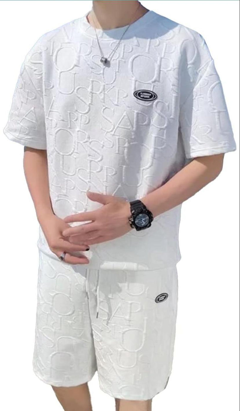 Sweat Absorbent Short-Sleeved Sports Shirt Top And Bottom Set Home Wear TS38 - Tuzzut.com Qatar Online Shopping