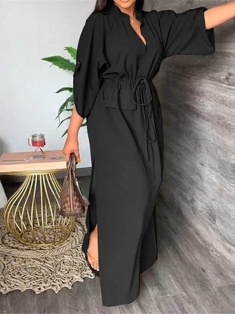 Women's Elegant V-Neck Ruffle Elastic Dress B-93298 - Tuzzut.com Qatar Online Shopping
