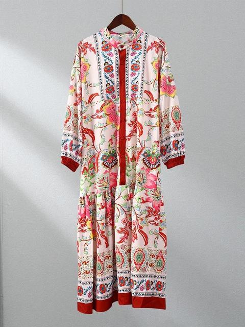 V Necked Printed Women's Large Swing Casual Loose Dress B-113342 - Tuzzut.com Qatar Online Shopping