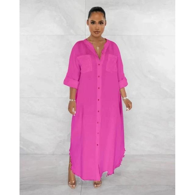 Women White Solid Long Sleeve Button Tassel Dresses 42876 Women White Solid Long Sleeve Button Tassel Dresses 42876